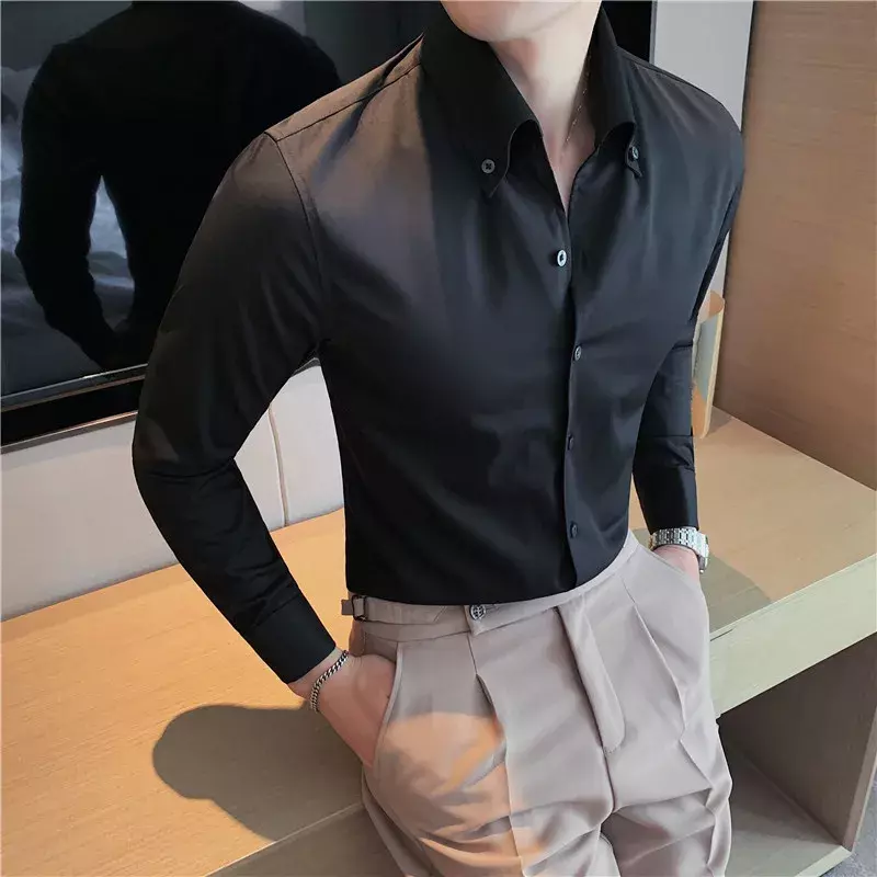 Рубашка мужская с длинным рукавом, V-образным вырезом и длинным рукавом