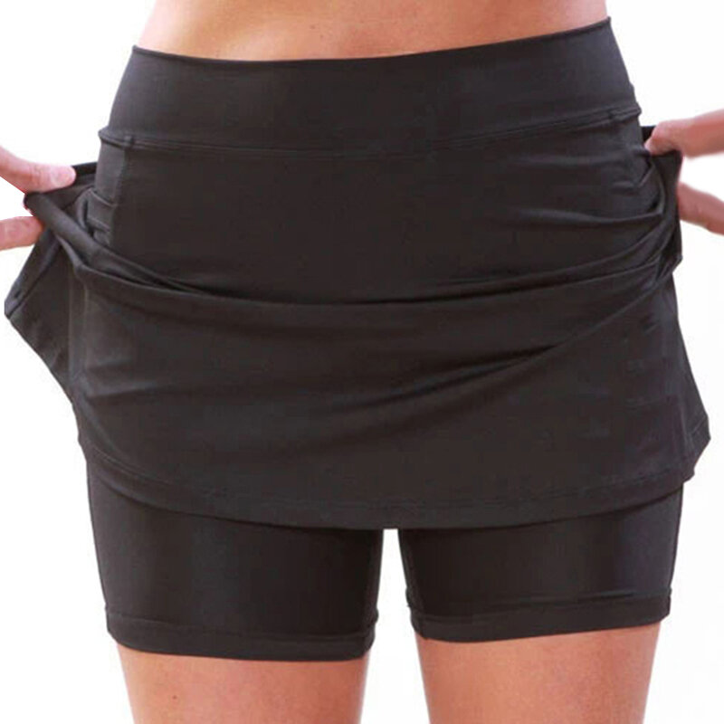 Falda corta de cintura alta para mujer, pantalón corto ajustado de Color liso con bolsillos, ideal para correr, tenis, Golf, entrenamiento, 1 piezas