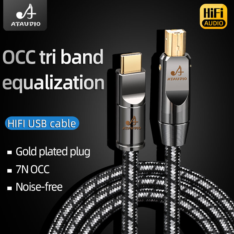 ATAUDIO HiFi USB Cable USB Type A To B Audio usb otg type B Cable For PC DAC Mobile