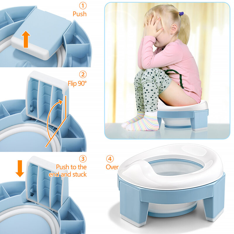 TYRY.HU 휴대용 실리콘 아기 변기 훈련 좌석, 여행용 접이식 변기, 가방이 있는 파란색 어린이 변기, 3 in 1