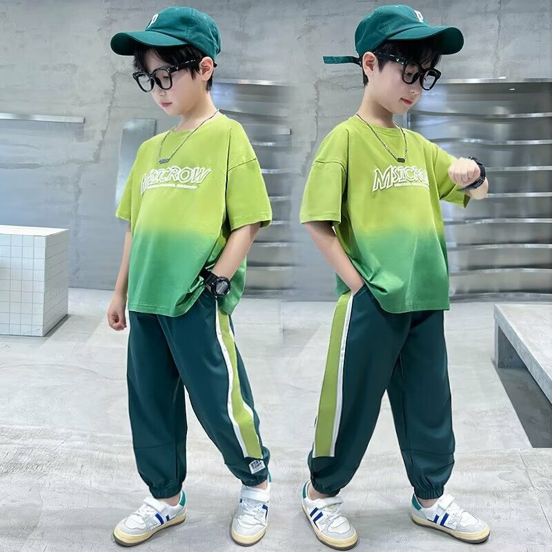 Conjunto de verano para niños y niñas, camiseta transpirable, pantalones deportivos, traje de alta calidad, moda urbana coreana, 2 piezas