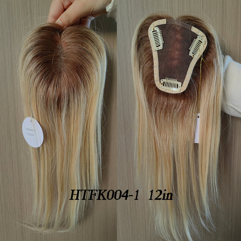 Коричневые светлые Омбре 100% натуральные человеческие волосы для женщин 12 дюймов прямые средние части человеческие волосы на шелковой основе с зажимом в верхней части