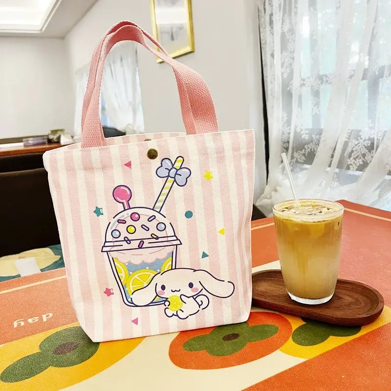 Bolso de mano Kawaii Sanrio Cinnamoroll My Melody, bandolera de lona, bolsa de almuerzo para la escuela para niños, regalos bonitos de dibujos animados para niñas, 2024