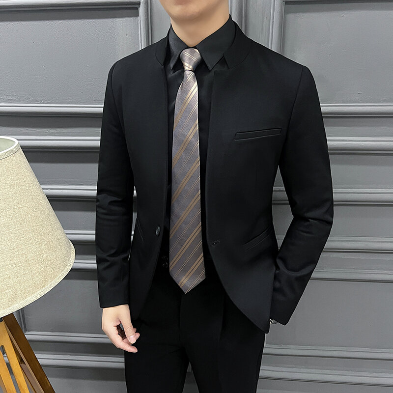 Brand Clothing Blazers Men Spring Business Suit Jackets Male Slim Fit Casual Sinicism Stand Collar Tuxedo Man Chinese Tunic Suit