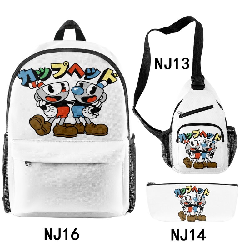 Cuphead Show 만화 백팩 3 개 세트, 지퍼 데이팩, 유니섹스 트래발 백, 2023 신상 만화 학생 학교 가방