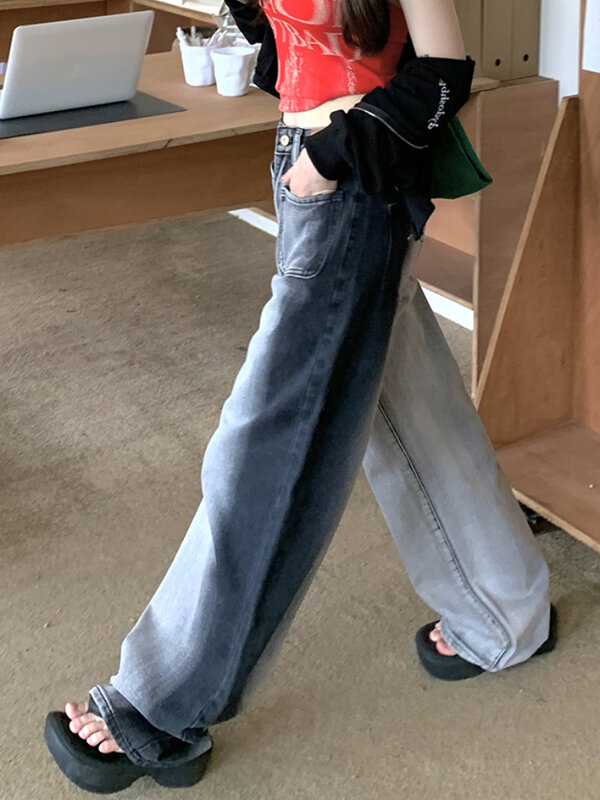 S-5XL Jeans Frauen Vintage trend ige Freizeit Streetwear All-Match-Taschen Studenten beliebte weites Bein jugendliche Vitalität stilvoll einfach
