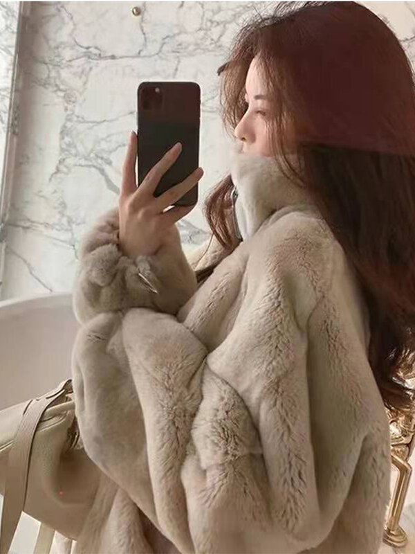 Fluffy Faux Fur Women Coats Zipper Long Sleeve Solid Female Overcoat 2023 Winter Elegant Fashion Warm Stand Collar Ladies Coats