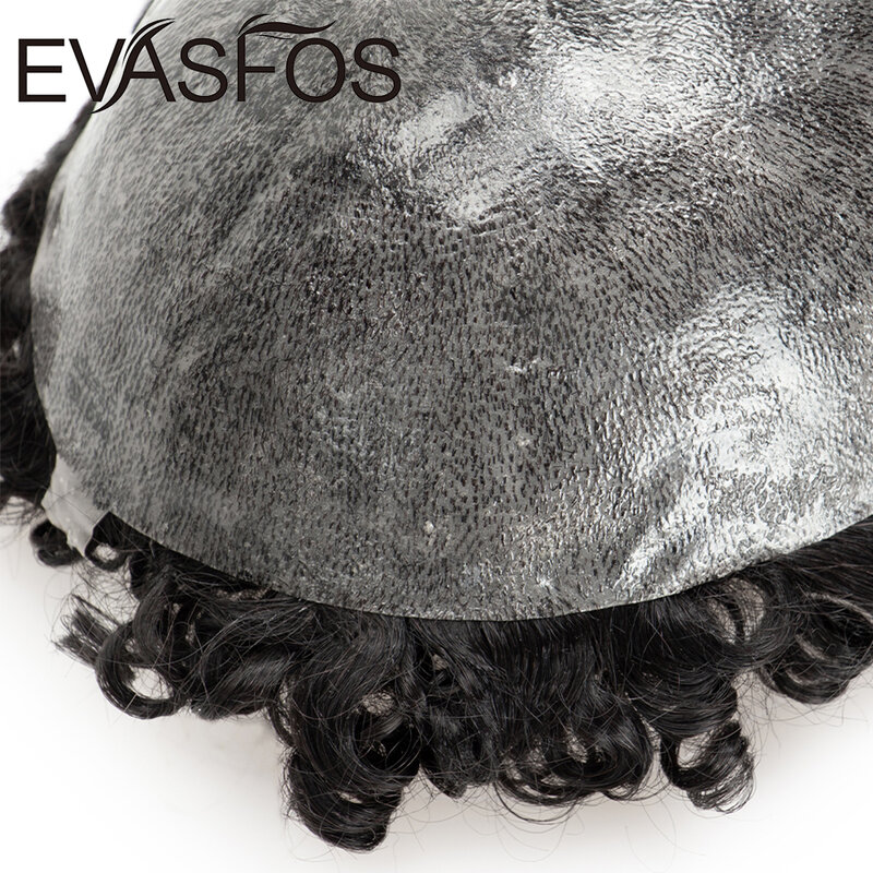 Iniezione durevole parrucca maschile unità uomo parrucchino riccio 0.12mm Pu capillare protesi umana trasparente parrucchino sistema di sostituzione dei capelli