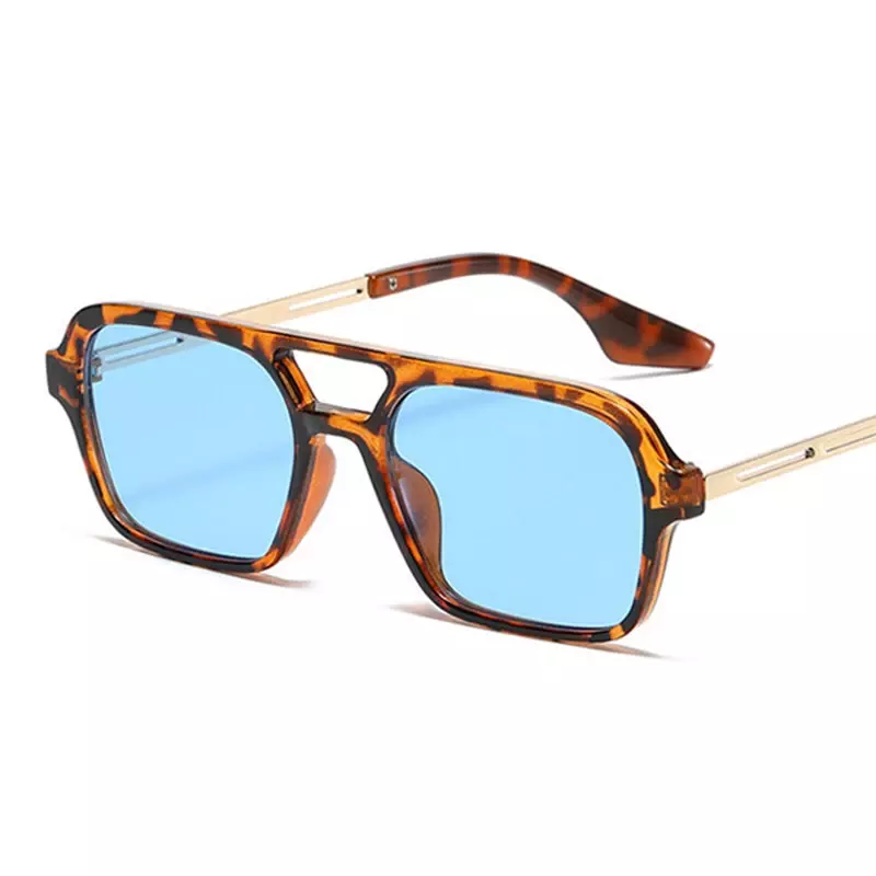 Occhiali da sole quadrati con montatura piccola donna Designer di marca occhiali da sole di lusso di moda femminile Vintage Hollow Leopard Blue Oculos De Sol