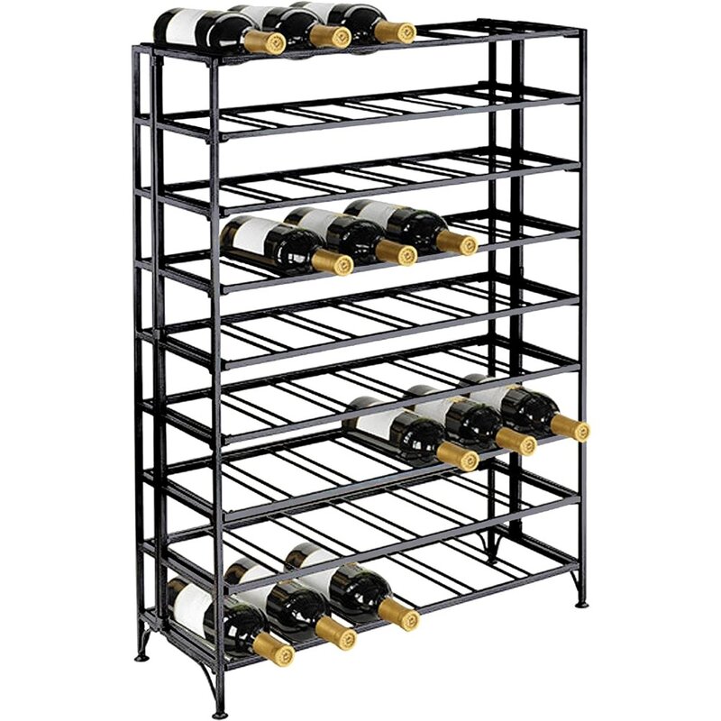 MyGift rak anggur logam hitam berdiri bebas berdiri lantai, rak penyimpanan botol minuman 9 tingkat-menampung hingga 54 botol