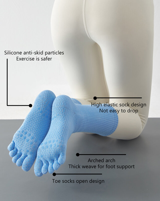 1 par meias de yoga pressão profissional tubo alto pilates esportes meias dispensando não-deslizamento de algodão split-toe cinco dedos meias