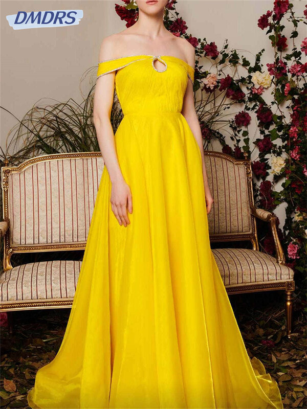 Elegancka suknia wieczorowa bez rękawów Sexy Off-Shoulder a-line sukienka na studniówkę 2024 klasyczne suknia ślubna do podłogi Vestidos De Nov