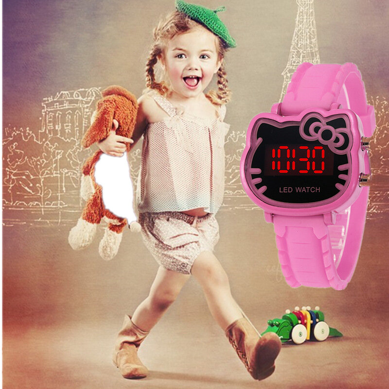 MINISO Hello Kitty reloj electrónico de dibujos animados para niños, estudiantes de primaria, niñas, relojes impermeables para niños, regalos para mujeres