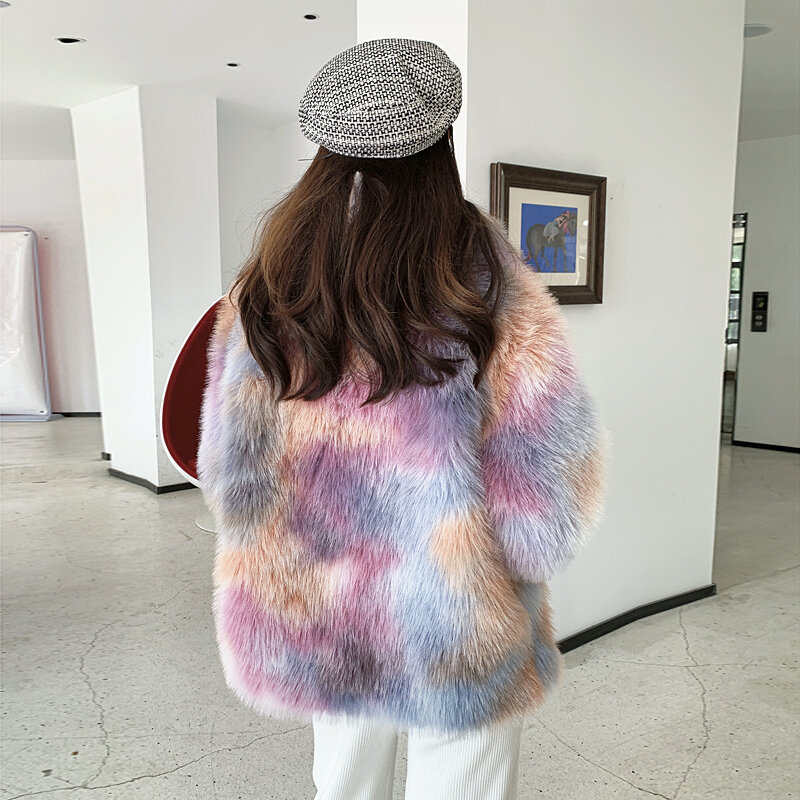 Manteau de fourrure mi-long avec boutons et perles pour femme, vêtement d'extérieur à la mode, Casaco, nouvelle veste d'hiver en Imitation de fourrure de renard, pardessus, 2022
