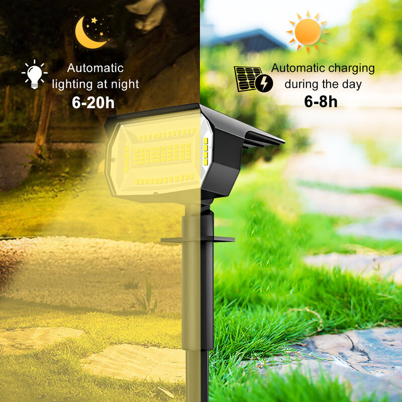 Luces LED solares para exteriores, luz Solar impermeable IP65 Con 3 modos, foco de jardín para patio, pasarela de césped, 72/68