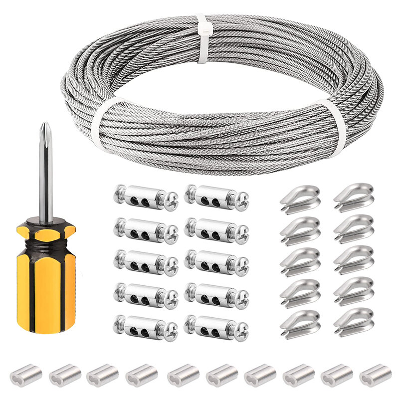 SGYM Cable Kit 30M/3mm Stainless Steel Wire Rope PVC Coated For Climbing Plants Garden Wire Balustrade