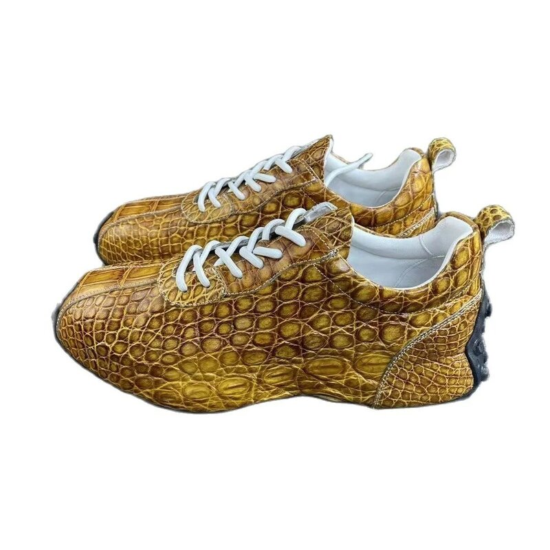 Zapatos informales de piel de cocodrilo para hombre, zapatillas de cuero genuino, a la moda, PDD147, novedad de 2023