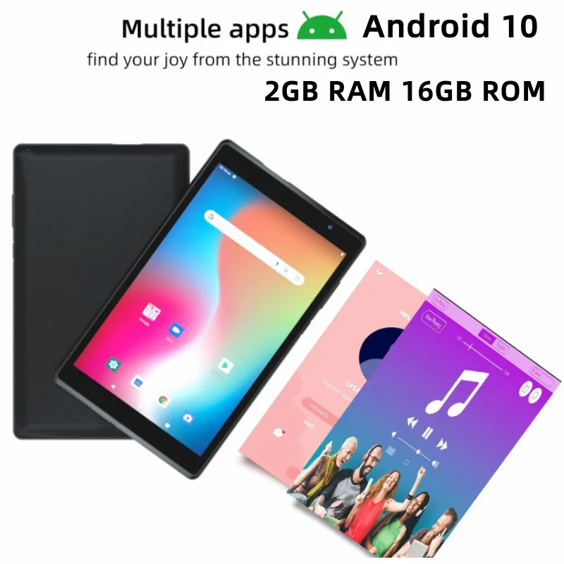 Tablette Android 10, 7 pouces, 2 Go de RAM, 16 Go, Dean Allwinner A33, Façades, Core Touristors, Appareil photo, 1024 x 600IPS, Meilleures ventes