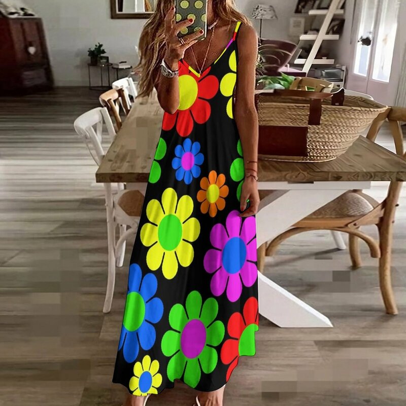 Hipisowski kwiat stokrotka wiosenny wzór sukienka bez rękawów kobieta modne sukienki dla kobiet 2023