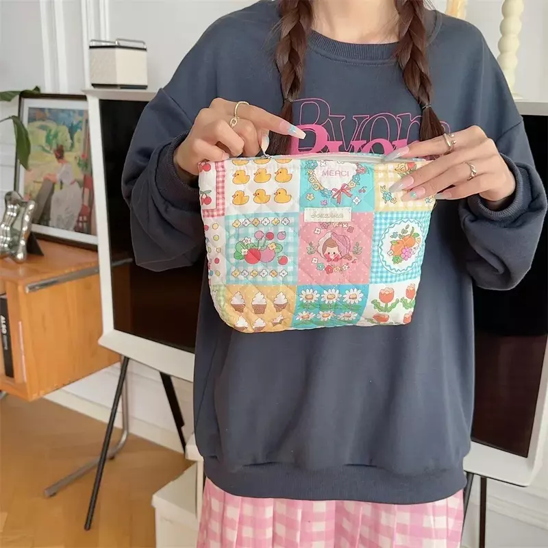 Women Kids Retro Baby Diaper Bag Cartoon Printed Bag Zipper Handbag Carry Pack Travel Diaper Storage Multi Functional Bags