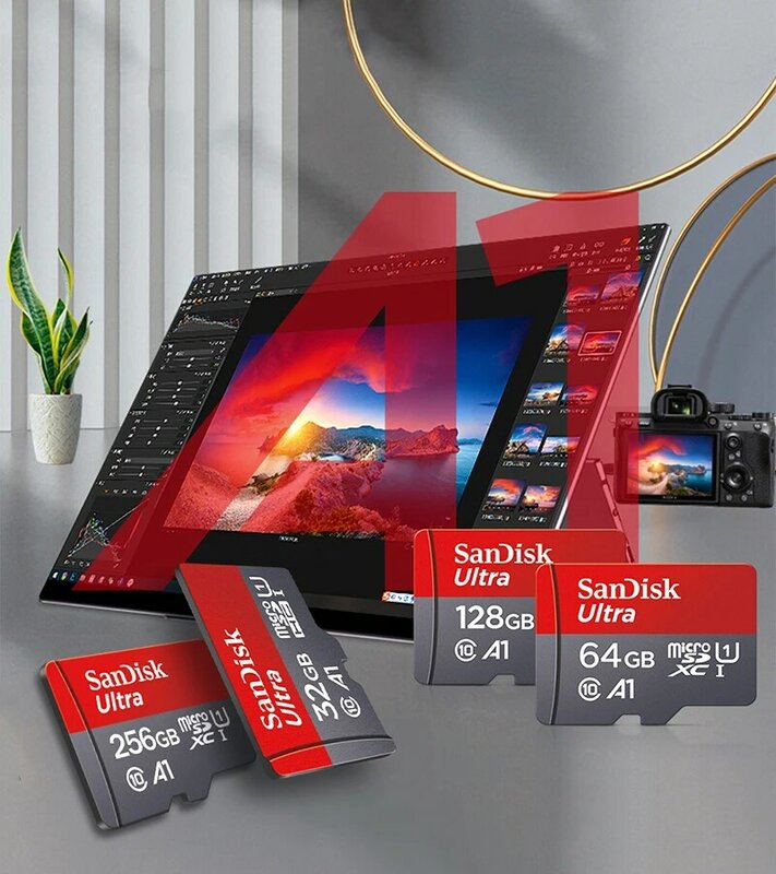 SanDisk-Cartão de Memória Ultra A1, Original, Micro SD, Classe 10, UHS-1, TF Flash Card para Samsung, PC, 128GB, 64GB, 32GB