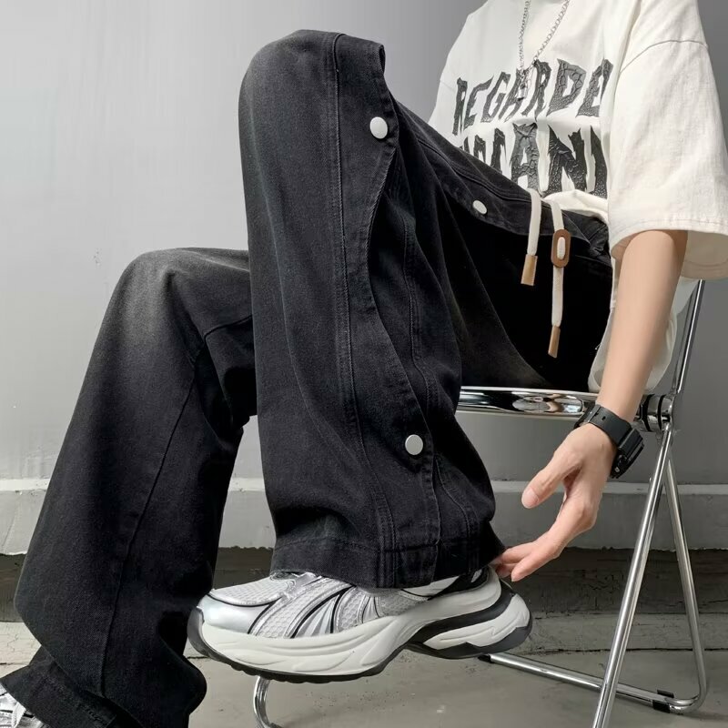 FEWQ celana jins kaki lurus pria, Bawahan longgar kaki lebar kasual serbaguna 2024 Vintage Korea musim semi 24X9118