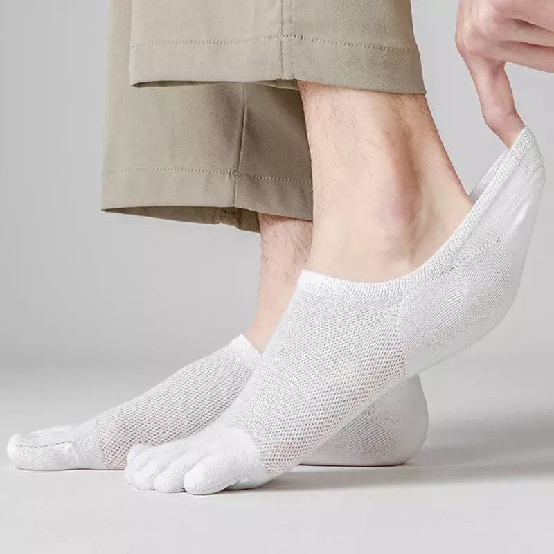 3 Pairs Men's Fashion Open Toe Sweat-absorbing Boat Socks Cotton Breathable Invisible Ankle Short Socks Elastic Man Finger Socks