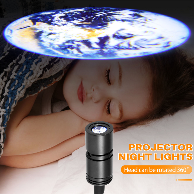 Moon and Earth Projection LED Lamp, Luzes noturnas, Decoração para casa, Presentes para adultos e crianças