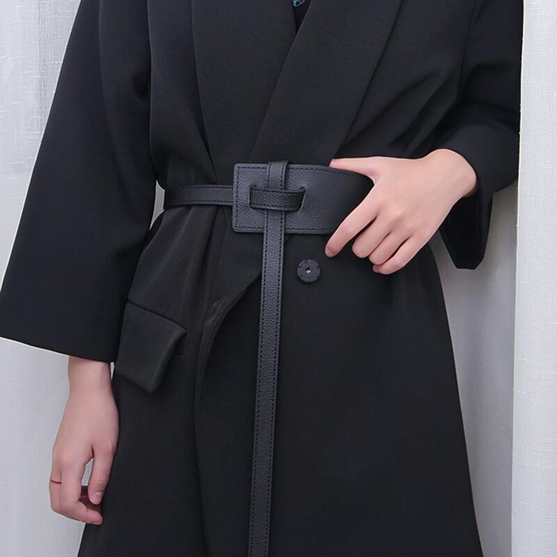 Cinto elástico de couro sintético feminino, cinto com formato irregular, nó ajustável, terno longo, moda feminina, estilo coreano