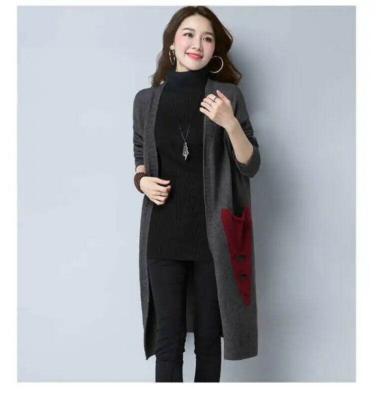 Large Sweater Jacket Mid Length Autumn/winter New Korean Version Autumn Women's Knitted Cardigan Long Sweater