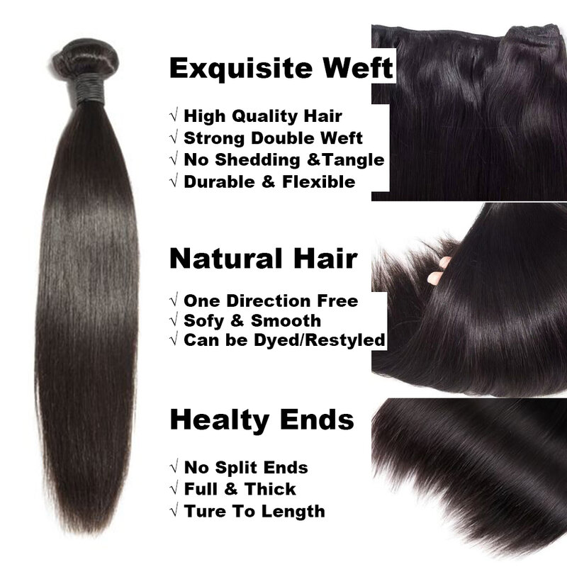 NABI-Straight Remy Hair Extension Bundles com trama para mulheres negras, tecelagem de cabelo humano, 8-34 em