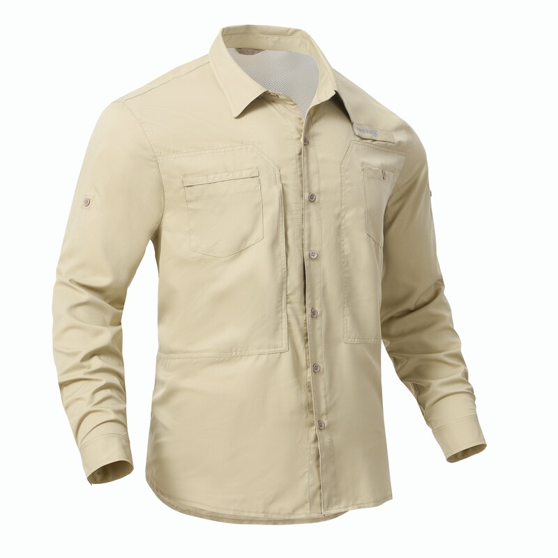 남성용 캐주얼 낚시 셔츠, 카고 하이킹 셔츠, 긴팔 UPF 50 + 단추 다운 전술 셔츠, 작업 하이킹용 블라우스