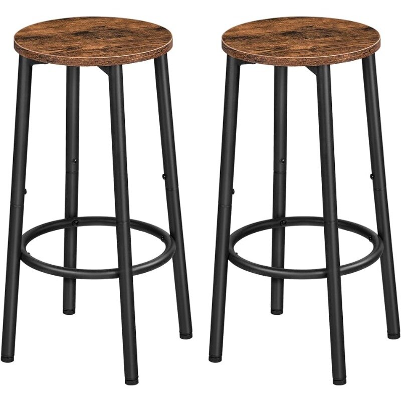 Round Height Stools with Footrest, Breakfast Bar Stools, Sturdy Steel Frame, for Dining Room, Kitchen, Party, Easy Assembly
