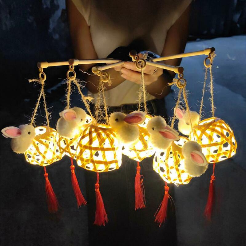 Lanterna de coelho brilhante estilo chinês, artesanato DIY, lanterna de bambu para crianças, decoração de festas e festivais, outono