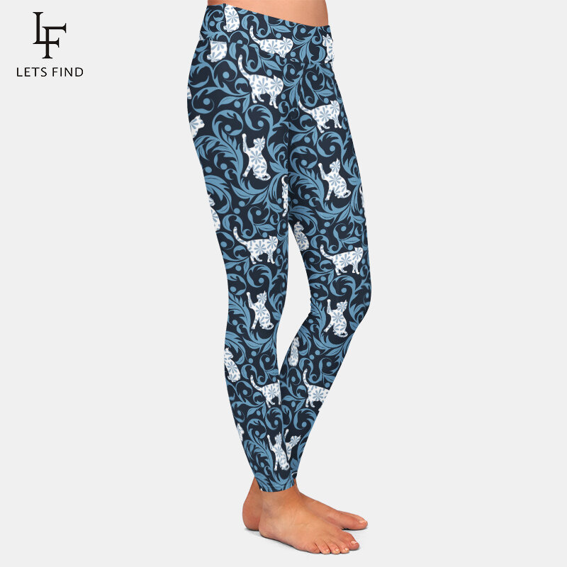 LETSFIND 2019 Fashion Print Leggings Women High Waist Elastic  Polyester Pants Slim Casual Leggings