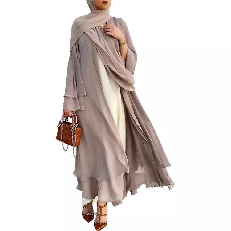 Gaun wanita Muslim elegan sifon Abaya terbuka Hijab untuk Kanada Austria set Islami pakaian Kimono Maroko Kaftan