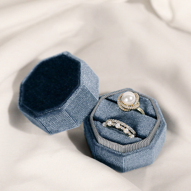 Scatola per anelli in velluto di fascia alta per proposta di fidanzamento scatola per gioielli da sposa scatola per gioielli retrò con Slot singolo/doppio all'ingrosso