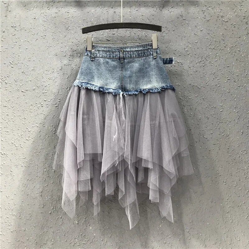 Faldas Mujer Moda – jupe en jean pour femmes, dégradé de couleurs, fente haute, mode Streetwear, taille haute, mi-mollet, ligne A, 2022