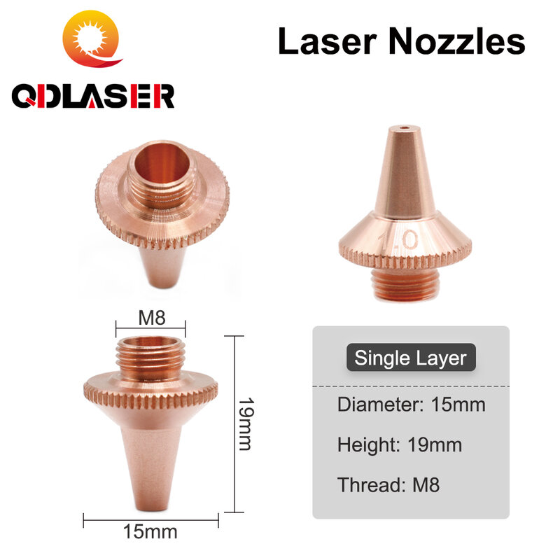 QDLASER-boquilla láser 3D de una sola y doble capa, diámetro M8, altura de 15mm, 19mm, boquilla de corte 3D para Raytools 3D BT240S BM109