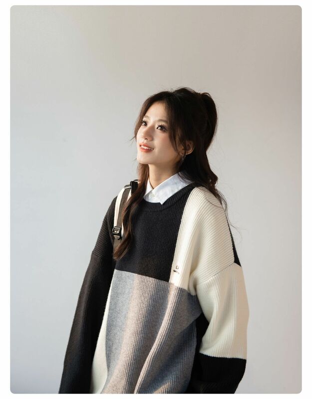 สเวตเตอร์ถักสำหรับผู้หญิงสไตล์เกาหลี, เสื้อกันหนาววินเทจเสื้อถักลำลองสไตล์ฮาราจูกุสำหรับฤดูหนาว