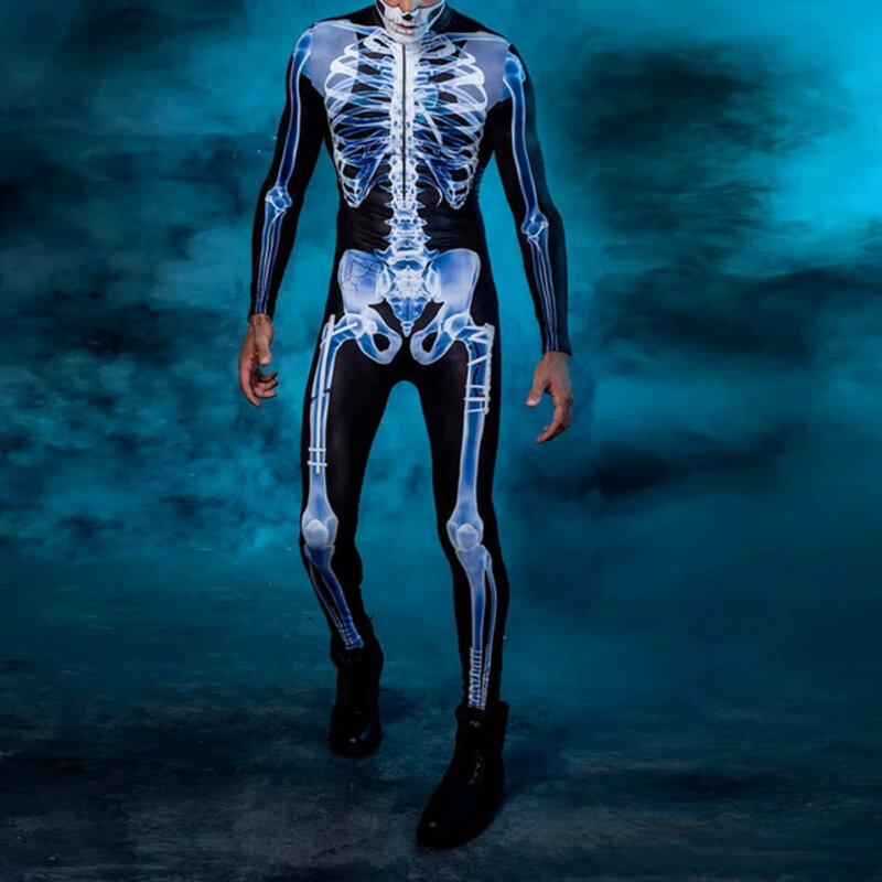 Vip fashion Männer Röntgen Skelett Kostüm Halloween Party Anzug männlich lustig Zentai Bodysuit Langarm zurück Reiß verschluss Catsuit Kleidung