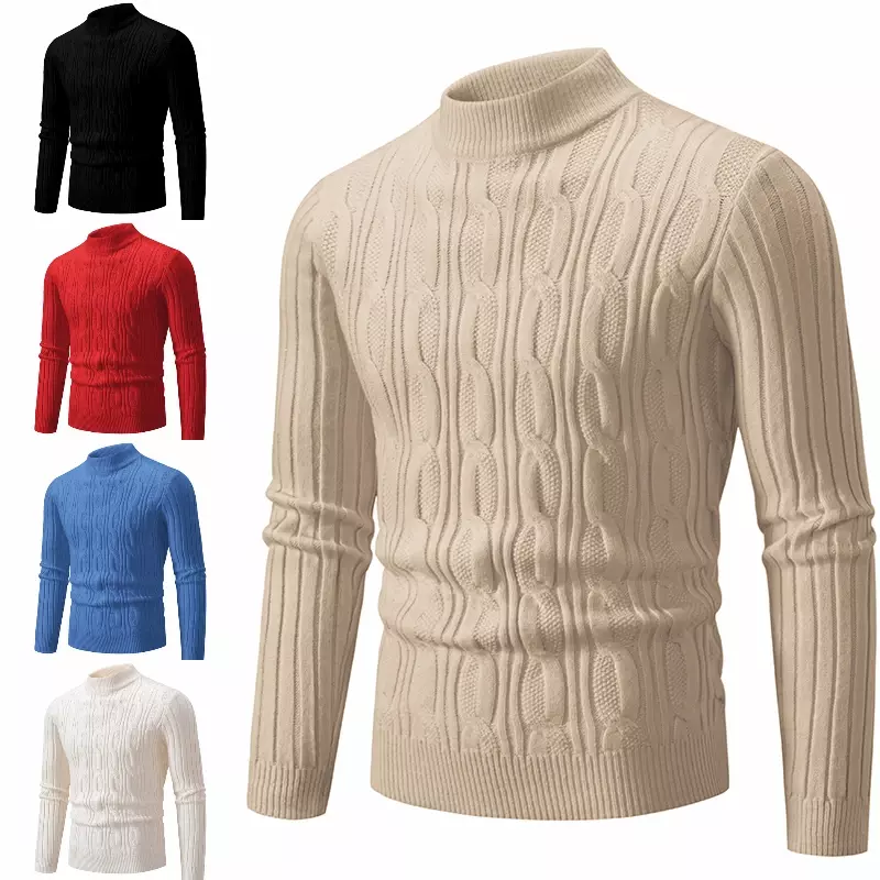 2023 jesienno-zimowe nowe męskie swetry z litego żakardowego dzianinowe swetry z okrągłym dekoltem ciepła, Slim sweter wysokiej jakości
