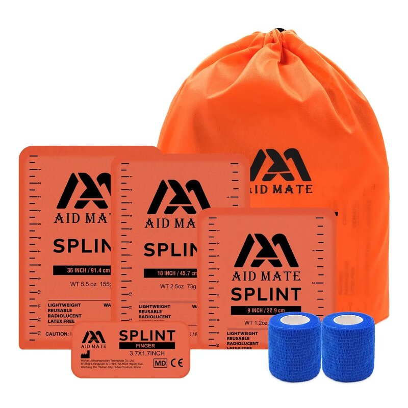 Emergency Survival Splint kit for Arm Leg Finger Fracture 4 Splints 2 Adhersive Bandage Set Reusable Cutable Portable First Aids