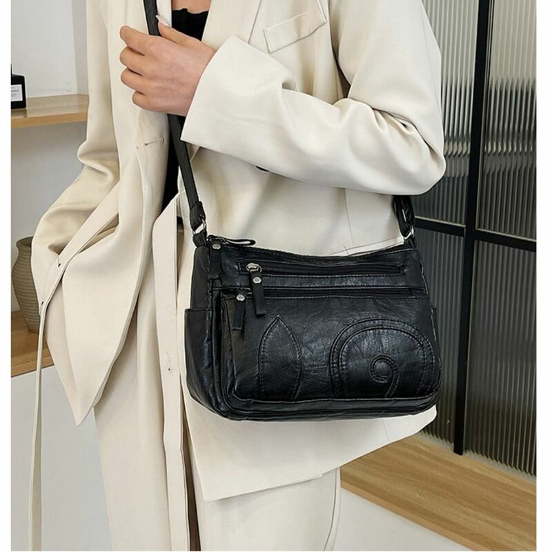 Кожаная сумка через плечо, Высококачественная сумка для покупок на молнии с несколькими карманами, женская сумка