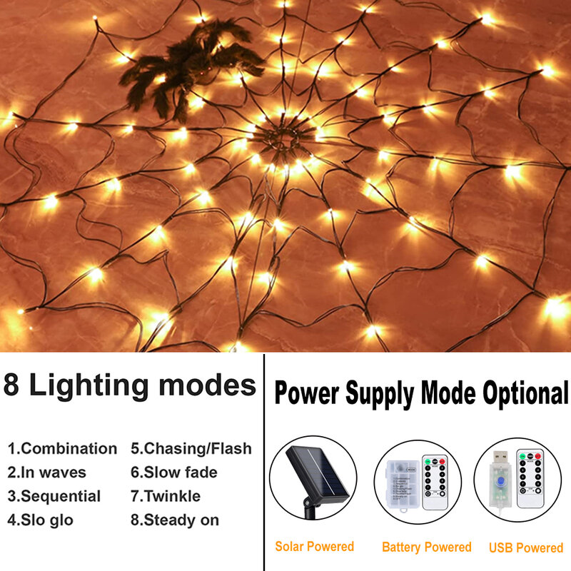 Led Halloween Spinneweb Wandlampen Dia 1M 60Leds Spider Netto Tuin Lamp Voor Xmas Holiday Home Bar ktv Party Window Kamer Patio