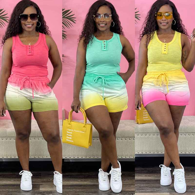 مجموعة ملابس رياضية ملونة متناسقة ملابس الشارع للنساء طقم ملابس نسائية من قطعتين