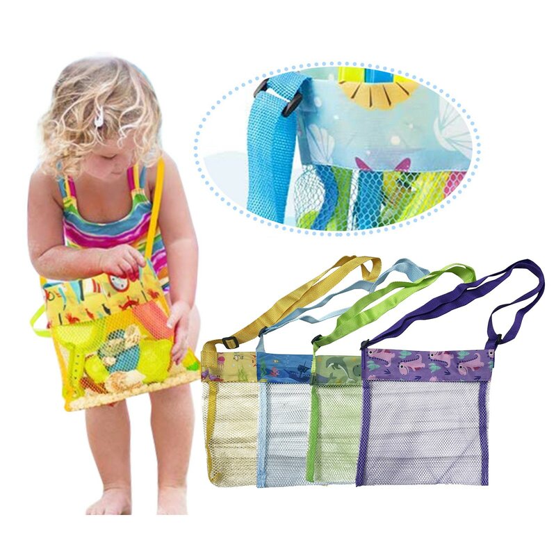 Meshs-bolsas de concha de mar transpirables para niños, bolsa de playa con correas de transporte ajustables, bolsa de red de mensajero