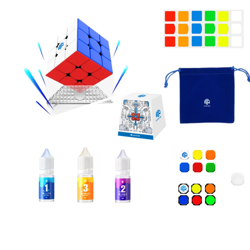 Kit de herramientas de Cubo mágico Gan 3x3x3, soporte de exhibición GAN, pegatinas, tapete lubricante, tapa central, accesorios de Cubo mágico