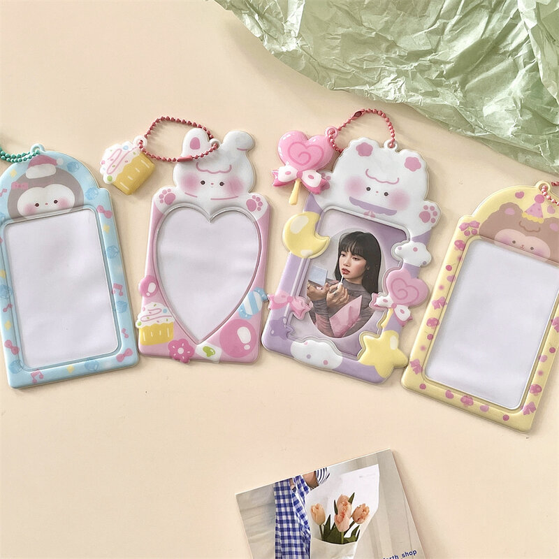 Porte-cartes photo ours chat mignon avec JOWaterproof, protecteur K-pop Idol, manches de carte photo, pendentif porte-clés, papeterie, 3"