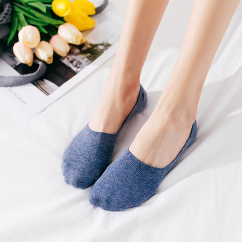 10 Pieces = 5 Pairs Women Invisible Boat Socks Spring Summer Solid Color Fashion Wild Shallow Mouth Felmen Slipper Cotton Sock